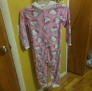 Sanrio Hello Kitty Pink Purple Cozy Kids Zip-Up Fleece Pajama Onesie